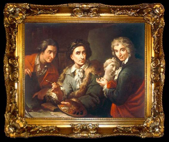 framed  Maggiotto, Domenico Selfportrait with his two students Antonio Florian and Giuseppe Pedrini, ta009-2